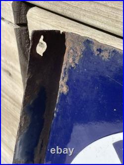 Original Vintage Bell System Public Telephone 2 Side Flange Metal Porcelain Sign