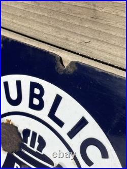 Original Vintage Bell System Public Telephone 2 Side Flange Metal Porcelain Sign