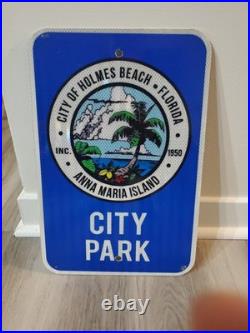 Original Vintage City Park Sign Metal Anna Maria Island Palm Trees Holmes Beach