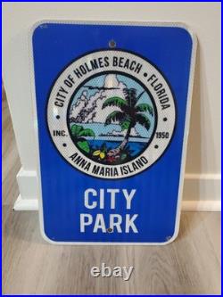 Original Vintage City Park Sign Metal Anna Maria Island Palm Trees Holmes Beach