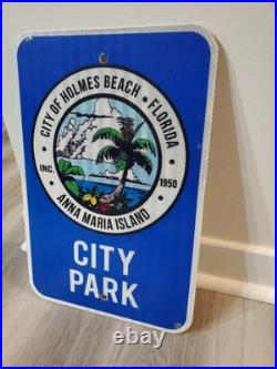 Original Vintage City Park Sign Metal Anna Maria Island Palm Trees Holmes Beach
