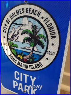 Original Vintage City Park Sign Metal Anna Maria Island Palm Trees Holmes Beach