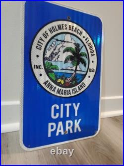 Original Vintage City Park Sign Metal Anna Maria Island Palm Trees Holmes Beach