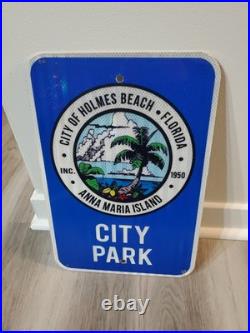 Original Vintage City Park Sign Metal Anna Maria Island Palm Trees Holmes Beach