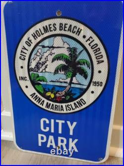 Original Vintage City Park Sign Metal Anna Maria Island Palm Trees Holmes Beach