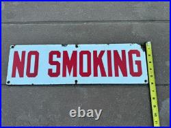 Original Vintage Double sided No Smoking Sign. Porcelain Enamel metal 20.5x6
