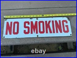 Original Vintage Double sided No Smoking Sign. Porcelain Enamel metal 20.5x6