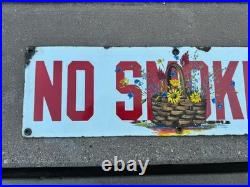 Original Vintage Double sided No Smoking Sign. Porcelain Enamel metal 20.5x6