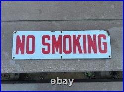 Original Vintage Double sided No Smoking Sign. Porcelain Enamel metal 20.5x6