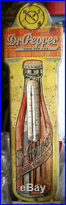 Original Vintage Dr Pepper c1930's Embossed Metal Soda Pop Thermometer Sign 17