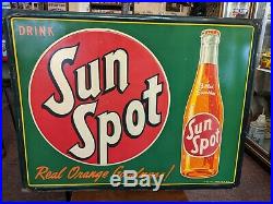 Original Vintage & EARLY 1950 Drink Sun Spot Embossed Metal Advertising Sign