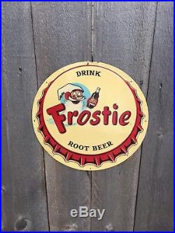 Original Vintage Frostie Root Beer 12 Round Metal Sign