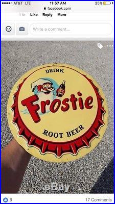 Original Vintage Frostie Root Beer 12 Round Metal Sign