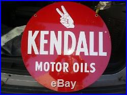 Original Vintage Kendall Motor Oil Sign Metal Double Sided 24 Gas Can Pump
