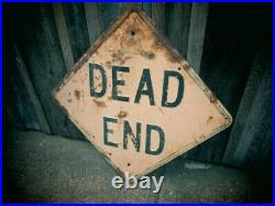 Original Vintage Metal Sign Dead End Heavy Embossed 32 Inch Large Old