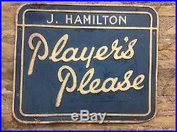 Original Vintage Player's Please J Hamilton Blue Shop Sign-Cigarette Smoking1930
