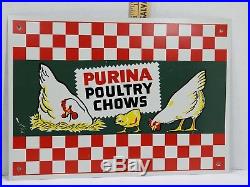 Original Vintage Purina Poultry Chows Metal Tin Sign Farm Advertising