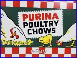 Original Vintage Purina Poultry Chows Metal Tin Sign Farm Advertising