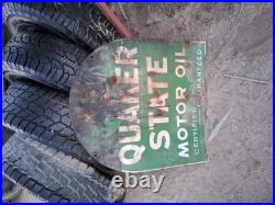 Original, Vintage Quaker State Tombstone Double Sided Heavy Metal Sign