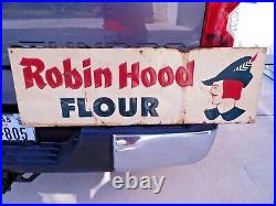 Original vintage ROBIN HOOD FLOUR embossed metal sign by Stout Sign Co