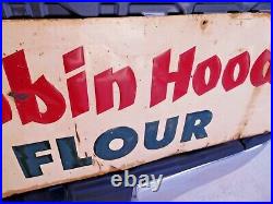 Original vintage ROBIN HOOD FLOUR embossed metal sign by Stout Sign Co