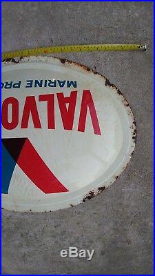Original vintage Valvoline oil gas Marine products oval convex metal sign RARE