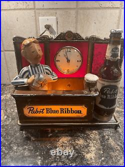 PABST BLUE RIBBON Bar Light and Clock Working! Heavy Metal Vintage