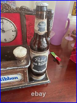 PABST BLUE RIBBON Bar Light and Clock Working! Heavy Metal Vintage
