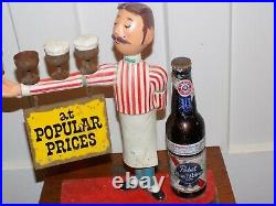 Pabst Blue Ribbon Vintage Bar Display Sign Metal Waiter Pub Bartender Made USA