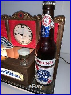 Pabst Blue Ribbon beer sign lighted bartender clock metal statue light vintage