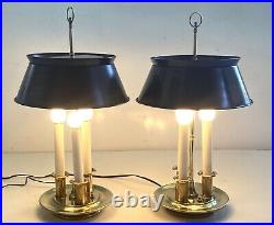Pair Of Brass Lamps By Frederick Cooper Bouillotte Metal Shades Signed Vintage