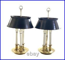 Pair Of Brass Lamps By Frederick Cooper Bouillotte Metal Shades Signed Vintage