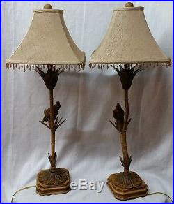 Pair of Vintage Metal Signed Berman Table Lamps with Bird Birds H 35