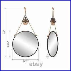 Patton Wall Decor 1807-3744 24 Round Metal Wall Mirror with Hanging Rope and