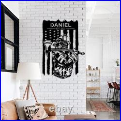 Personalizable Firefighter Metal Art Sign, American Flag and Fireman