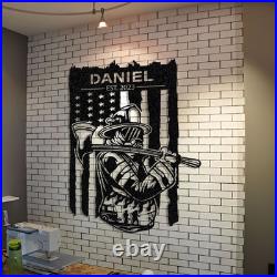 Personalizable Firefighter Metal Art Sign, American Flag and Fireman