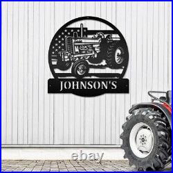 Personalized American Tractor Metal Wall Art, Farmhouse Metal Sign Custom