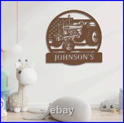 Personalized American Tractor Metal Wall Art, Farmhouse Metal Sign Custom