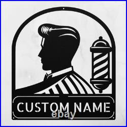 Personalized Barber Shop Metal Sign Custom Name Vintage Decor Gift for Barbers