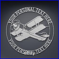 Personalized Biplane Metal Sign Custom Vintage Airplane Wall Decor Gift