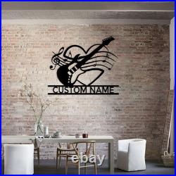 Personalized Electric Guitar Metal Sign, Guitar Metal Wall Art, Guitar Studio