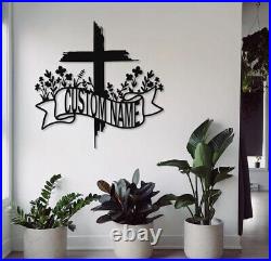 Personalized Faith Cross Metal Sign, Custom Family Name Sign, Last Name Sign