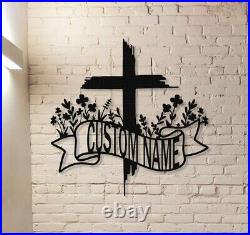 Personalized Faith Cross Metal Sign, Custom Family Name Sign, Last Name Sign
