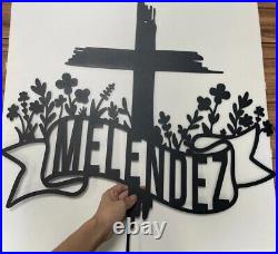 Personalized Faith Cross Metal Sign, Custom Family Name Sign, Last Name Sign