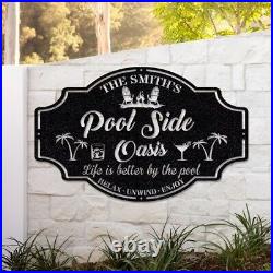 Personalized Family Poolside Sign, Swimming Pool Metal Sign, Custom Tiki Bar