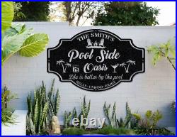 Personalized Family Poolside Sign, Swimming Pool Metal Sign, Custom Tiki Bar