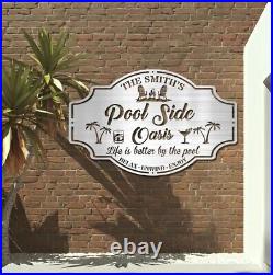 Personalized Family Poolside Sign, Swimming Pool Metal Sign, Custom Tiki Bar