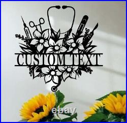 Personalized Floral Nurse Metal Sign, Nurse Decor, Custom Nurse Name Sign