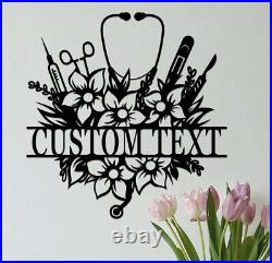 Personalized Floral Nurse Metal Sign, Nurse Decor, Custom Nurse Name Sign