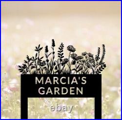 Personalized Flowers Metal Garden Sign Stakes, Garden Metal Sign for Flower Beds